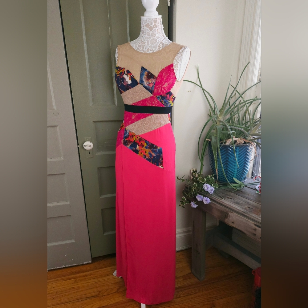 BCBGMaxazria Hot Pink Lonnie Chiffon Maxi Dress Gown Women's 2